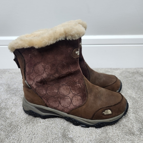 The North Face Bella Alta Brown Suede Winter Snow Boots Faux Fur Lining Size 8 - Picture 4 of 9